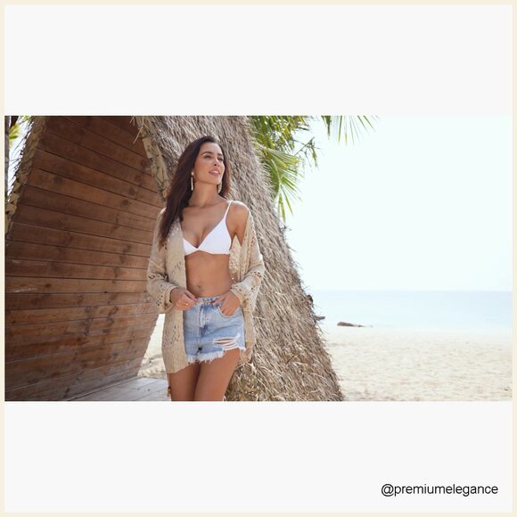 Oversized Crochet Cardigan Kimono Boho Long Sleeve Lightweight Knit Sweater - Picture 4 of 7